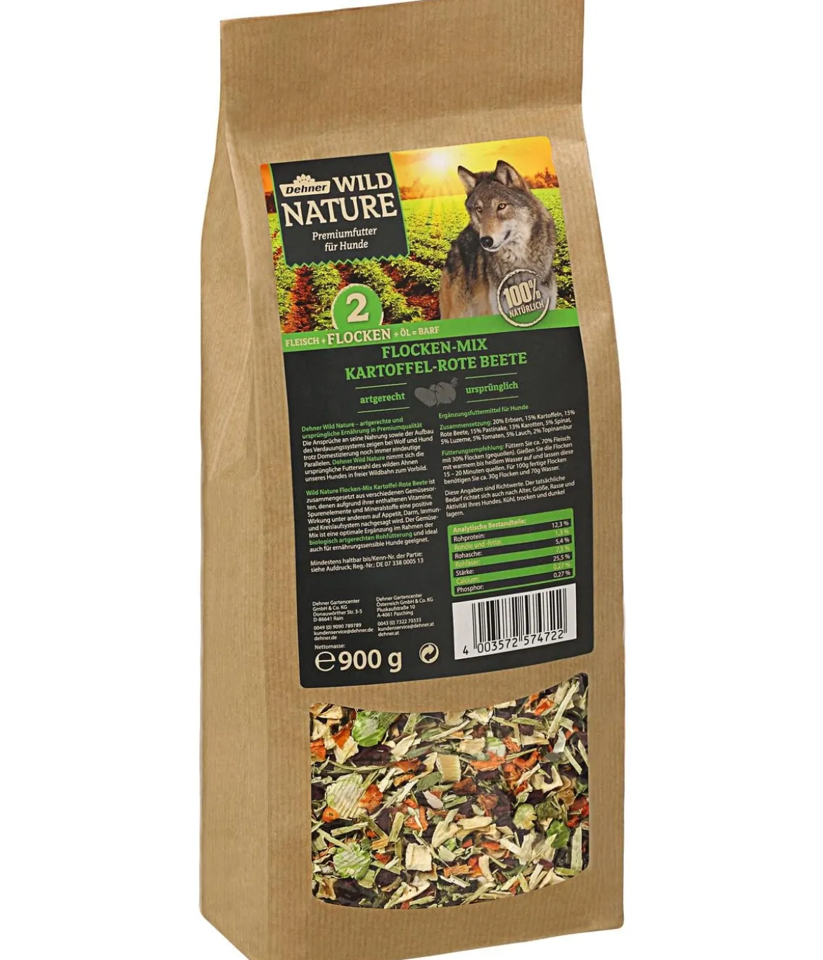 Dehner Wild Nature BARF-Ergänzungsfutter für Hunde Flocken-Mix Kartoffel-Rote Beete