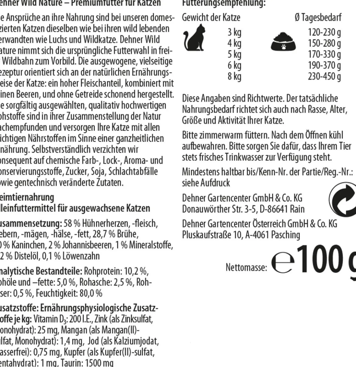Dehner Wild Nature Nassfutter für Katzen Heidetal Adult, Kaninchen & Huhn, 16 x 100 g