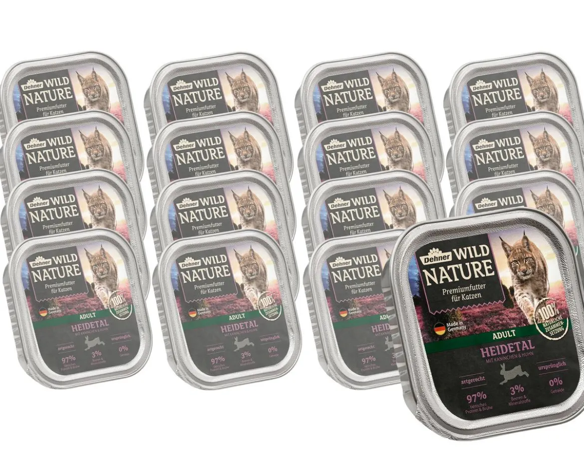 Dehner Wild Nature Nassfutter für Katzen Heidetal Adult, Kaninchen & Huhn, 16 x 100 g
