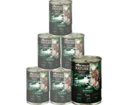 Dehner Wild Nature Nassfutter für Katzen Auwald Adult, Hirsch & Truthahn, 6 x 200 g/400 g