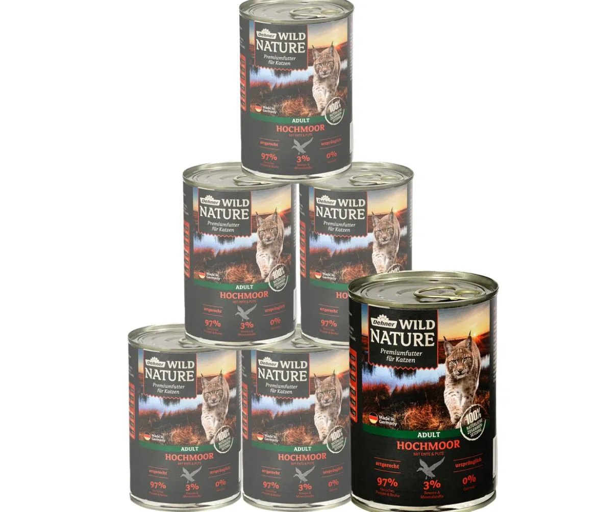 Dehner Wild Nature Nassfutter für Katzen Hochmoor Adult, Ente & Pute, 6 x 200 g/400 g