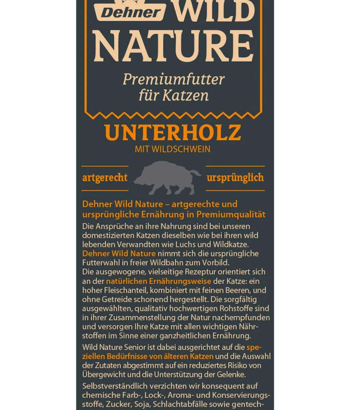 Dehner Wild Nature Nassfutter für Katzen Unterholz Senior, Wildschwein, 16 x 85 g