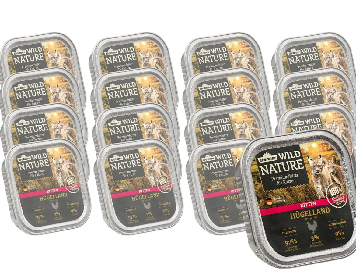 Dehner Wild Nature Nassfutter für Katzen Hügelland Kitten, Huhn, 16 x 100 g