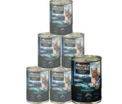 Dehner Wild Nature Nassfutter für Katzen Gebirgssee Adult, Lachs & Forelle, 6 x 200 g/400 g
