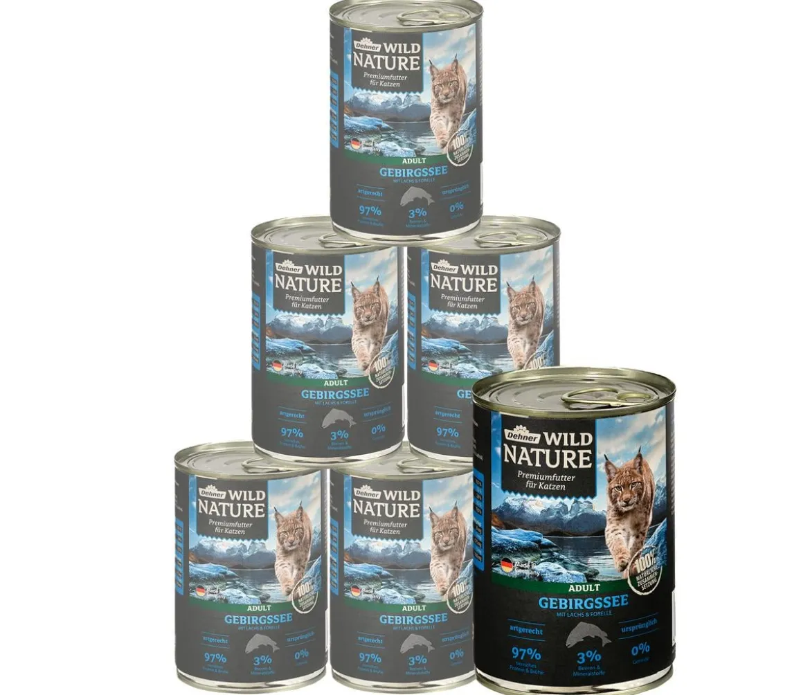 Dehner Wild Nature Nassfutter für Katzen Gebirgssee Adult, Lachs & Forelle, 6 x 200 g/400 g