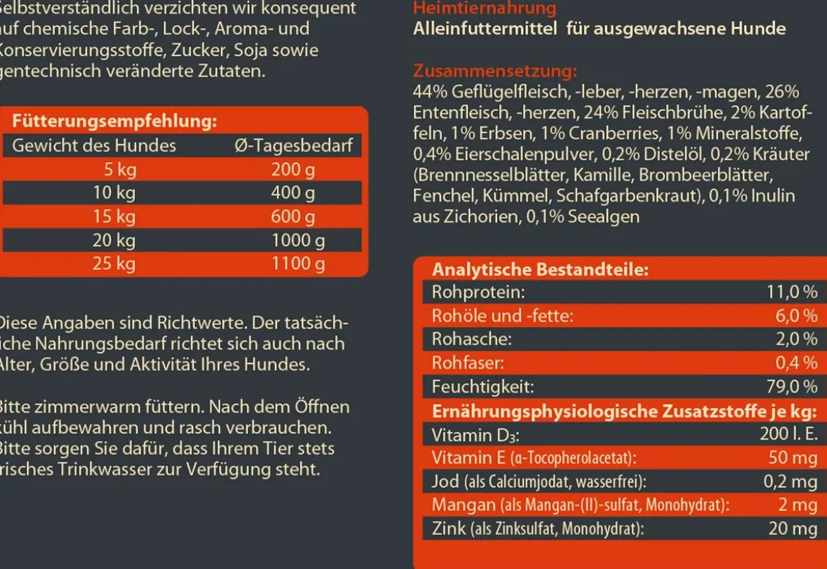 Dehner Wild Nature Nassfutter für Hunde Hochmoor Adult, Ente
