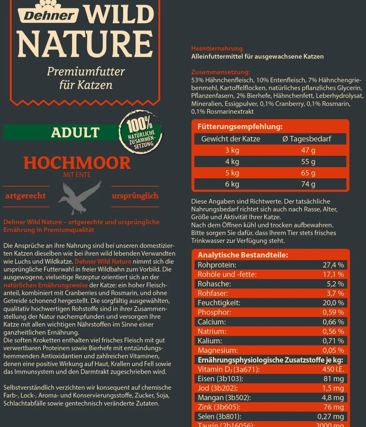 Dehner Wild Nature Trockenfutter für Katzen Hochmoor Adult, Ente