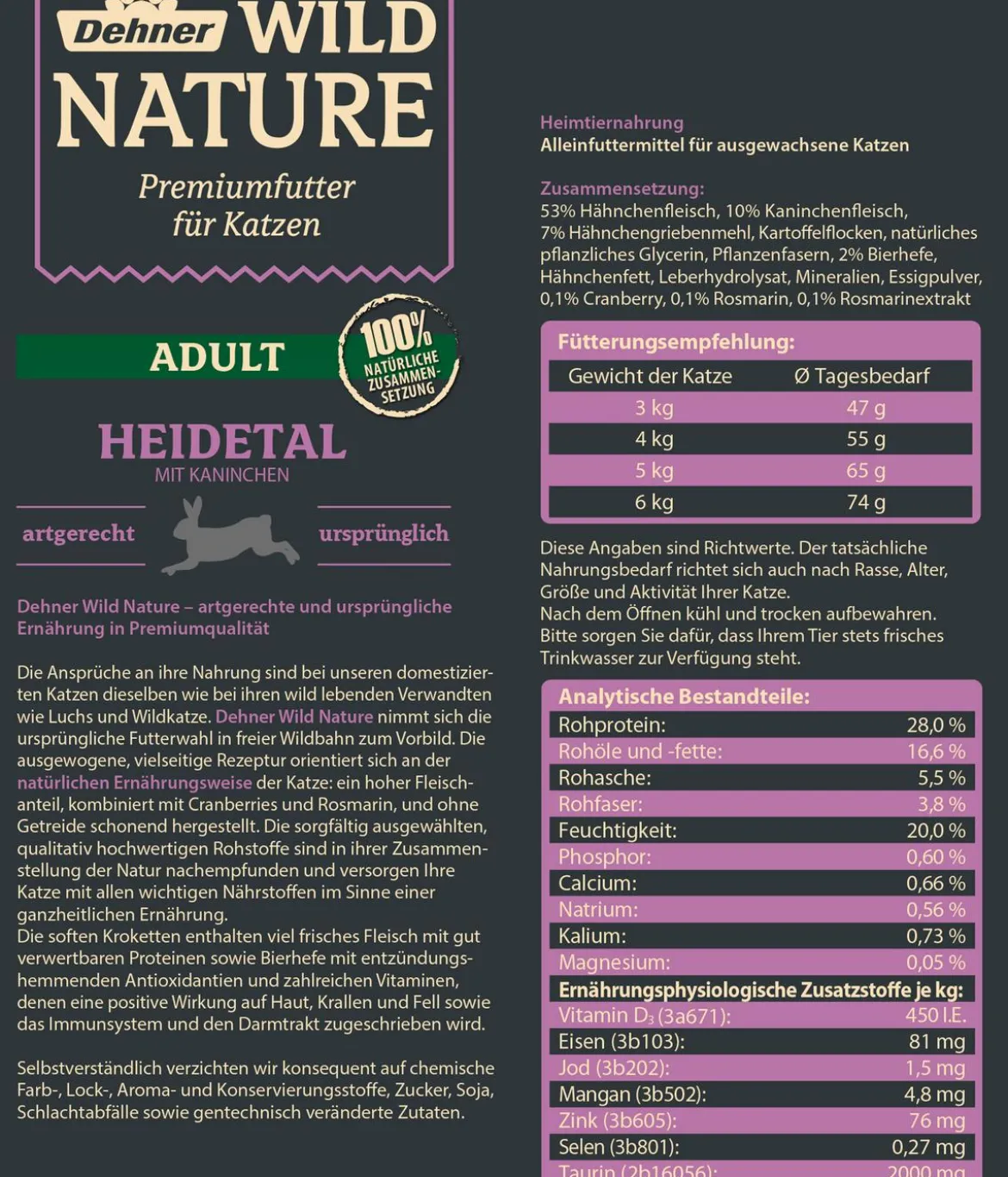 Dehner Wild Nature Trockenfutter für Katzen Heidetal Adult, Kaninchen