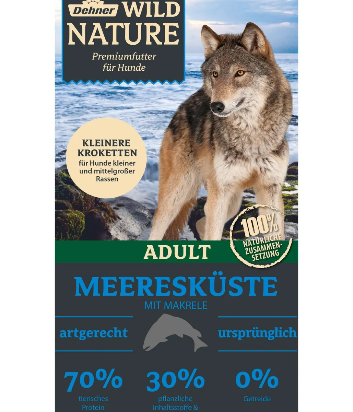 Dehner Wild Nature Trockenfutter für Hunde Meeresküste Kleine Krokette Adult, Makrele