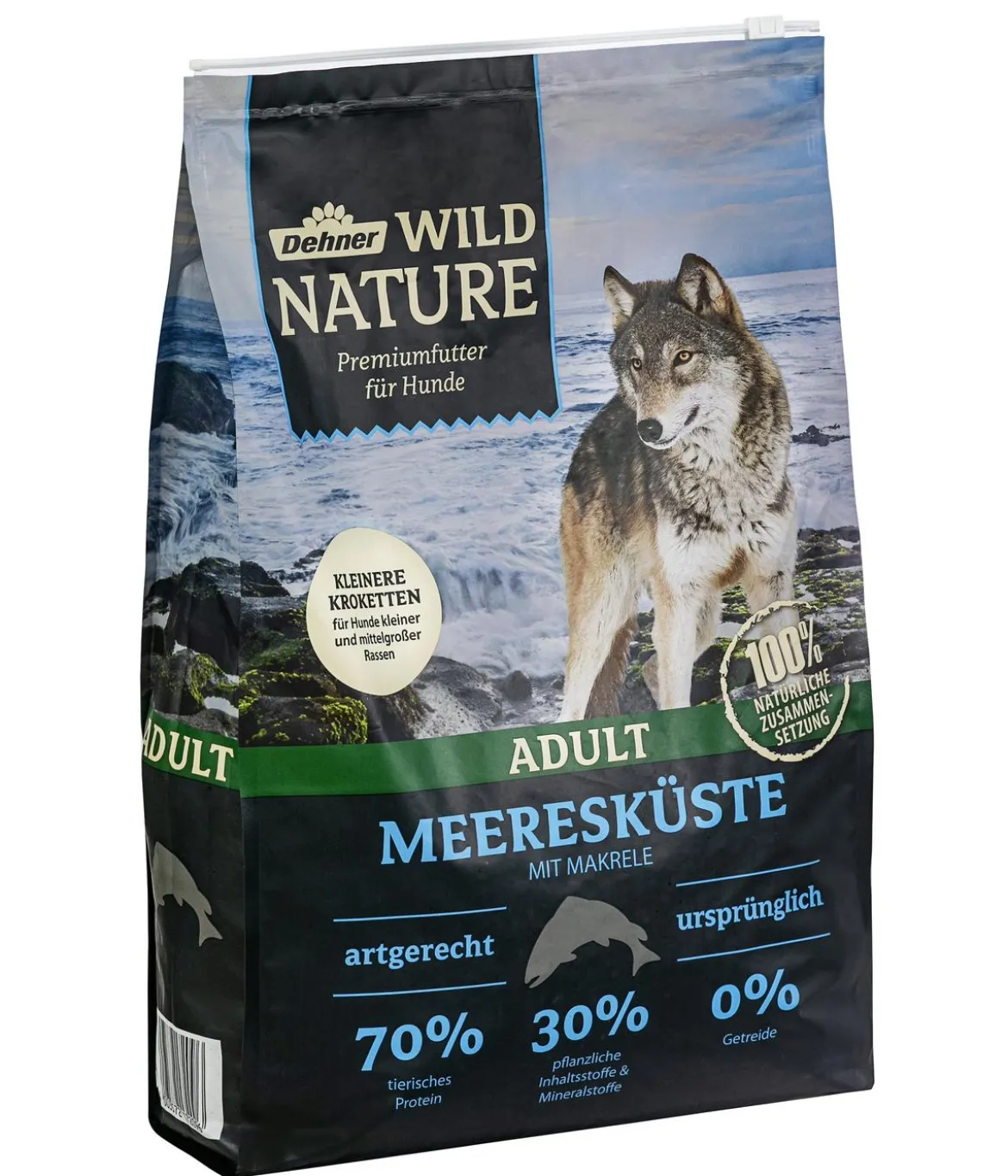 Dehner Wild Nature Trockenfutter für Hunde Meeresküste Kleine Krokette Adult, Makrele