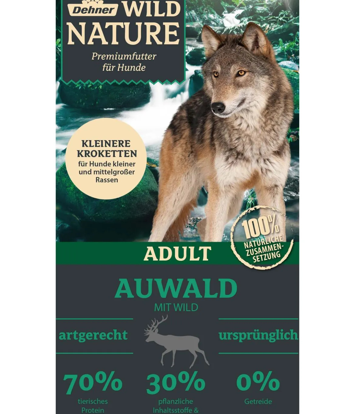Dehner Wild Nature Trockenfutter für Hunde Auwald Kleine Krokette Adult, Wild