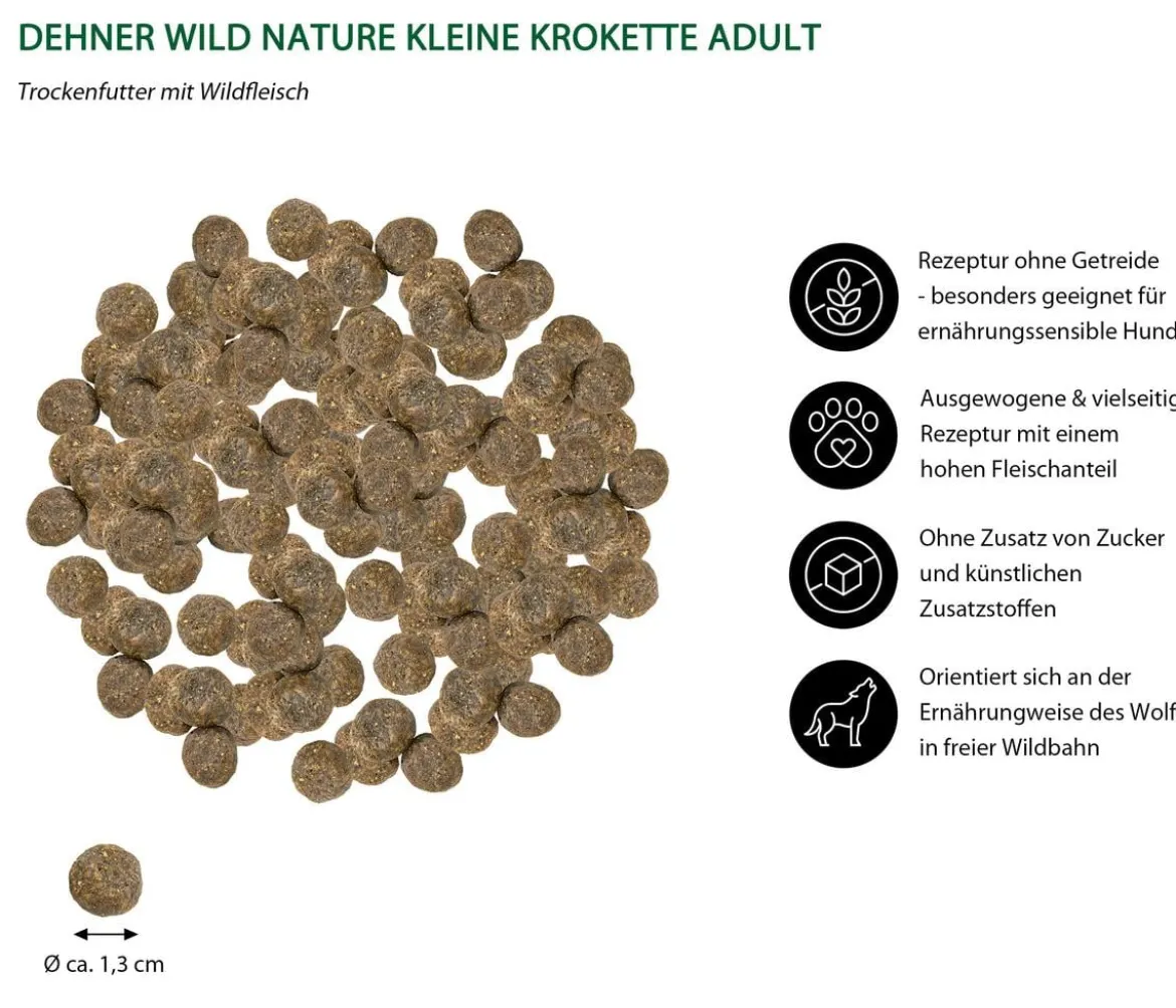 Dehner Wild Nature Trockenfutter für Hunde Auwald Kleine Krokette Adult, Wild