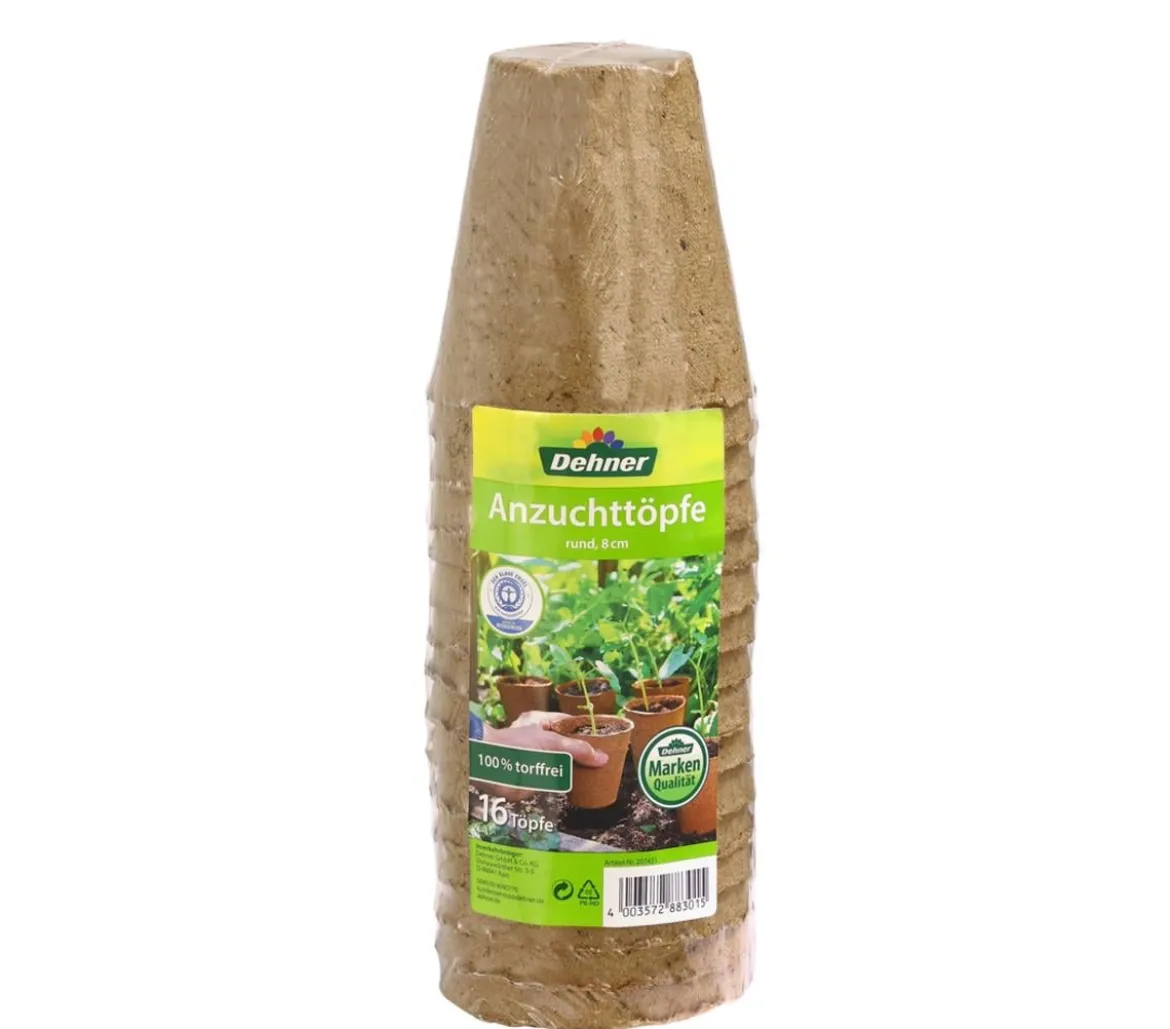 Dehner Zellulose-Anzuchttöpfe, rund, ca. Ø8/H9 cm, 16 Stk.