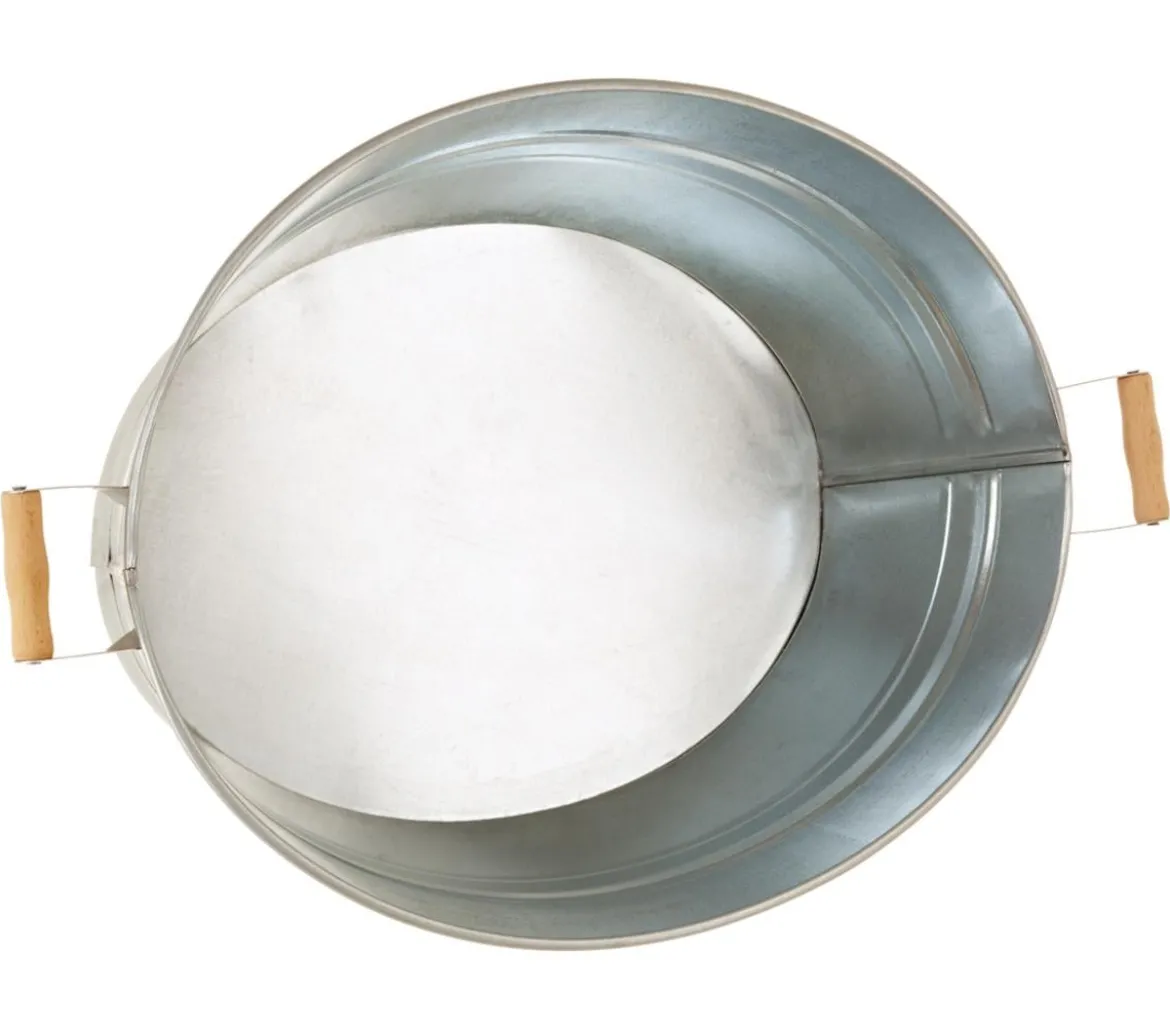 Dehner Zink-Wanne mit Holzgriffen, oval, silber, ca. B55/H19/T42 cm