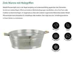 Dehner Zink-Wanne mit Holzgriffen, oval, silber, ca. B55/H19/T42 cm