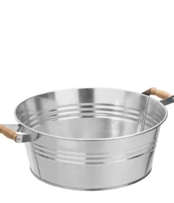 Dehner Zink-Wanne mit Holzgriffen, rund, silber