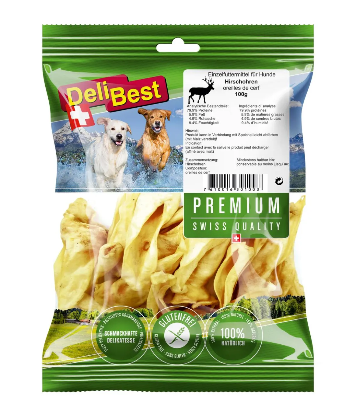 DeliBest Premium Hundesnack Hirschohren, 100 g