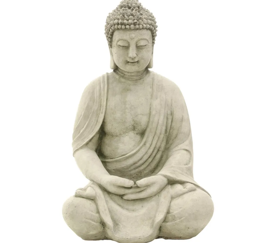 Denscho Stein-Buddha sitzend, schlank, grau