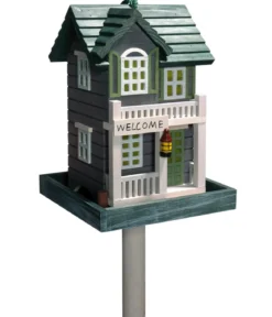 dobar® wildlife Vogelhaus Welcome inkl. Ständer, grün/weiß, ca. B23/H100/T18 cm