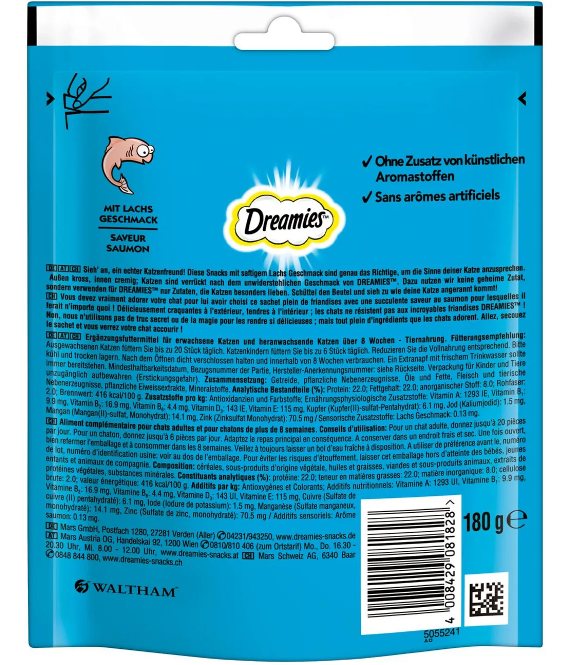 Dreamies™ Katzensnack mit Lachs Geschmack, Megapack, 180 g