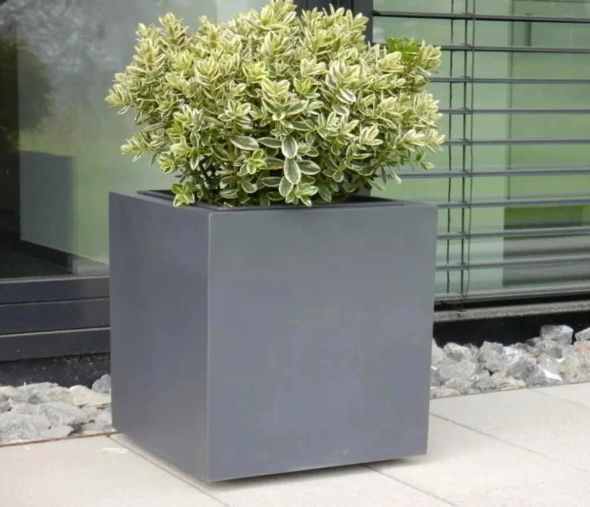 Eastwest Fiberglas-Pflanzkübel mit Pflanzenroller, quadratisch, anthrazit