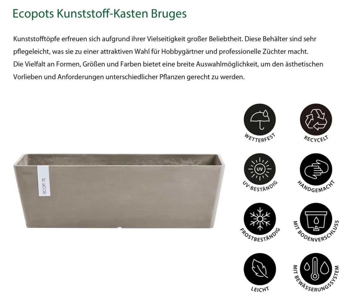 Ecopots Kunststoff-Kasten Bruges mit Wassersystem, rechteckig