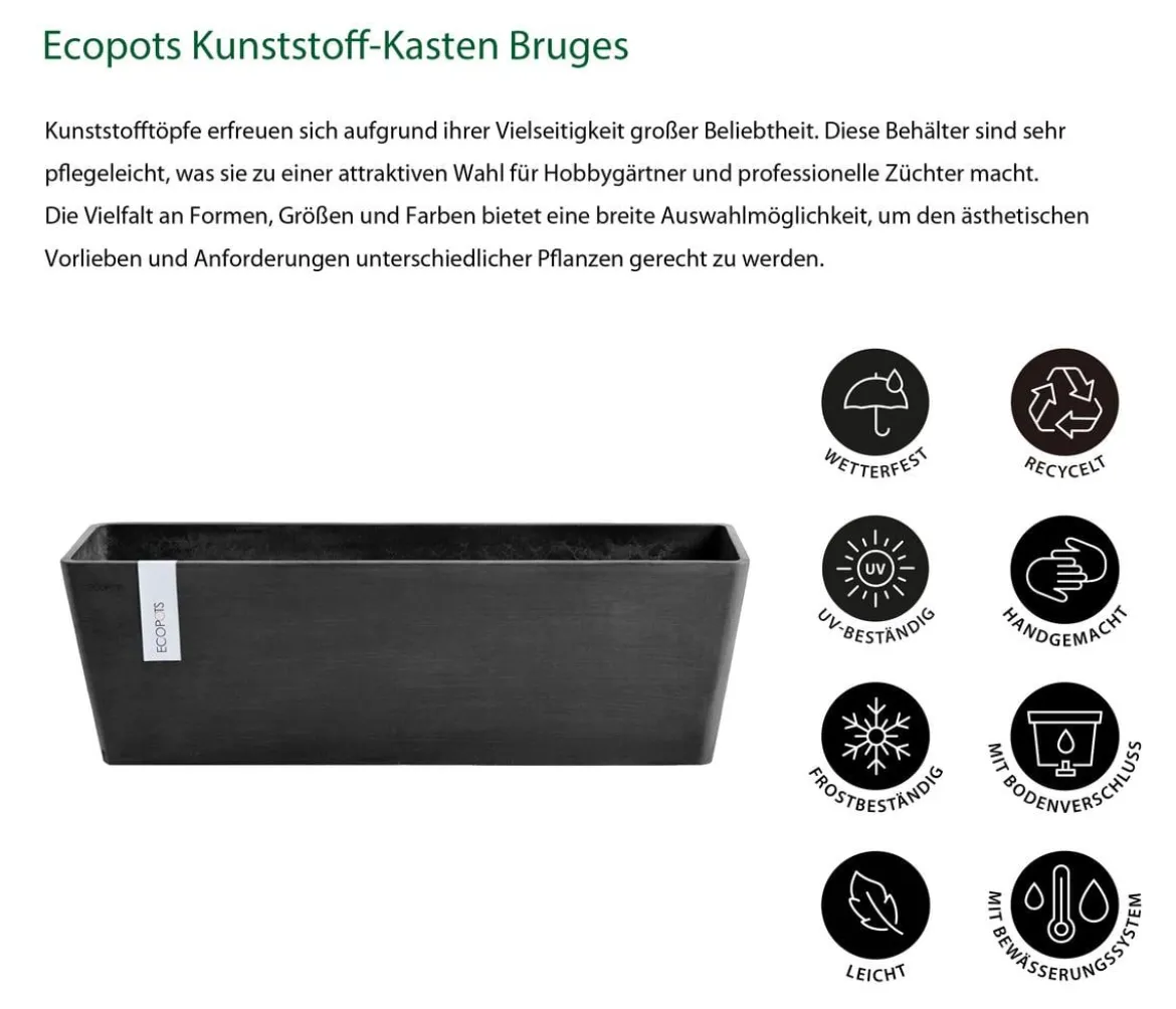 Ecopots Kunststoff-Kasten Bruges mit Wassersystem, rechteckig