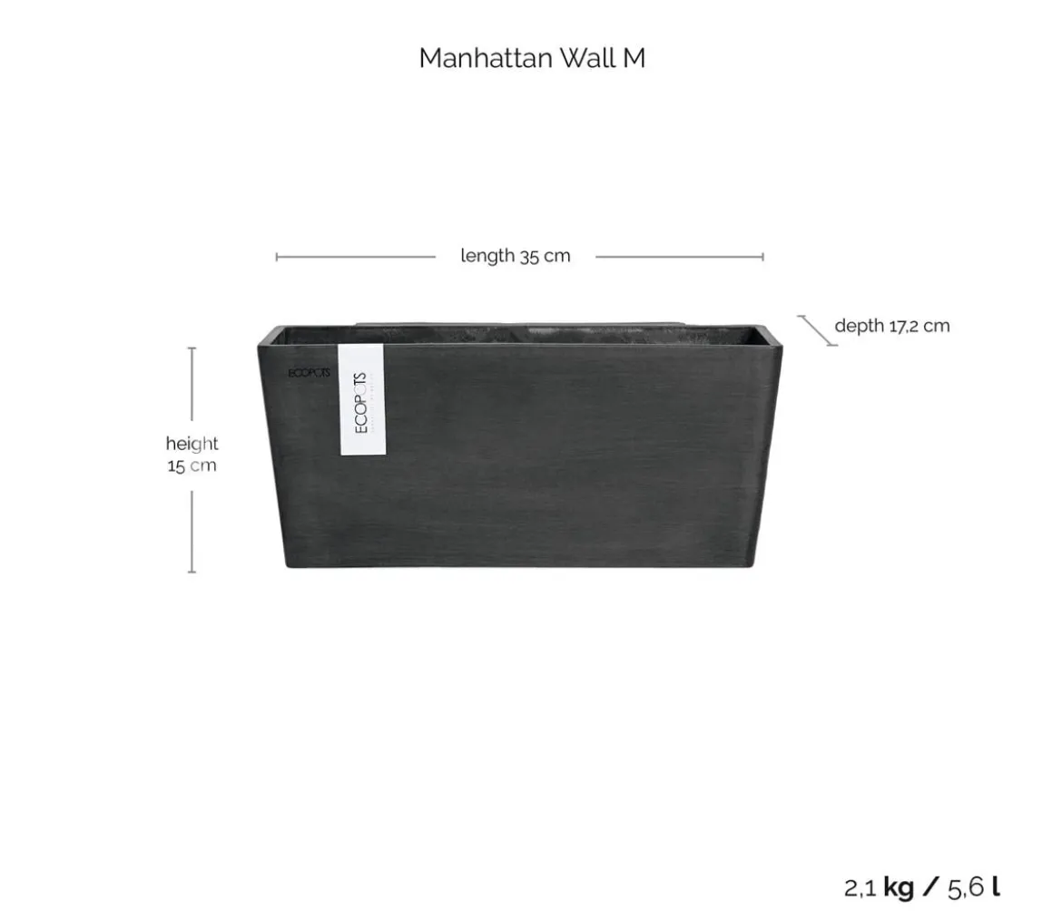 Ecopots Kunststoff-Kasten Manhattan Wall mit Wassersystem, rechteckig