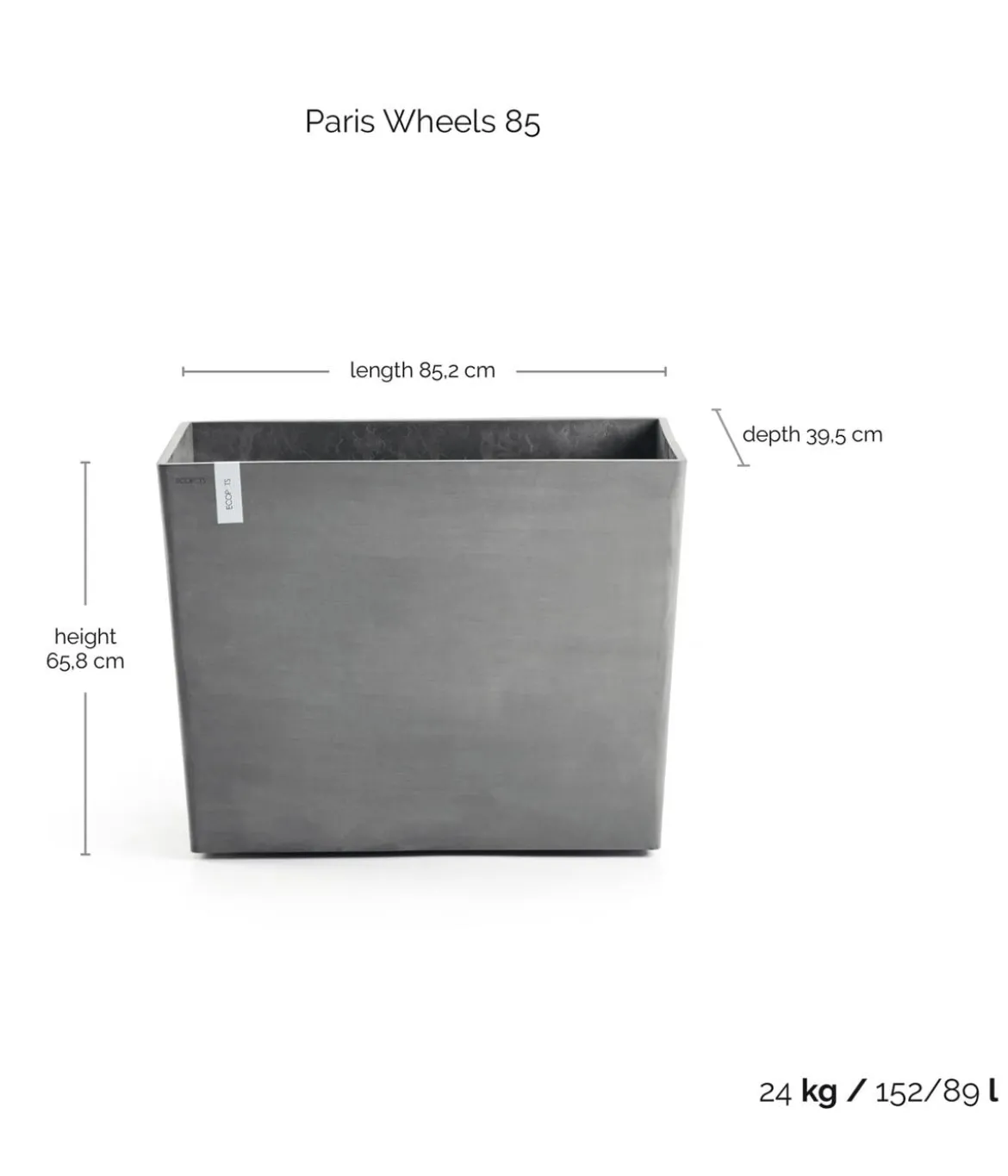 Ecopots Kunststoff-Kasten Paris mit Rollen, rechteckig