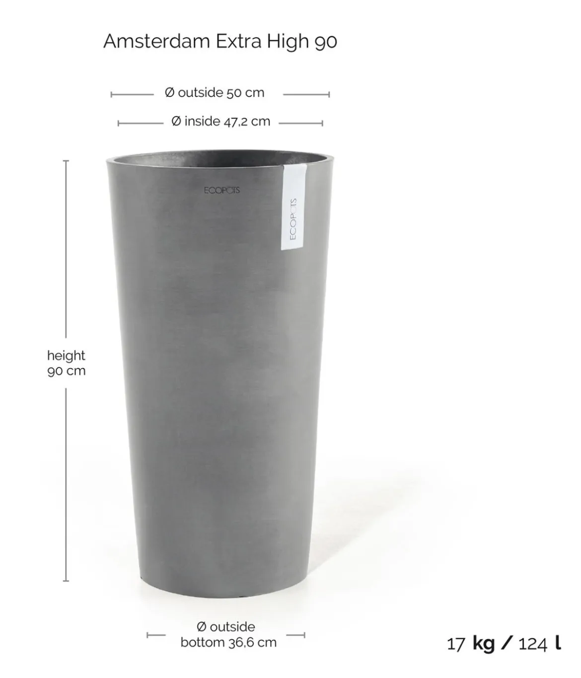Ecopots Kunststoff-Topf Amsterdam hoch, rund