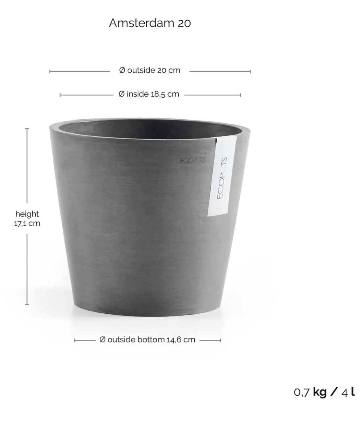 Ecopots Kunststoff-Topf Amsterdam, rund