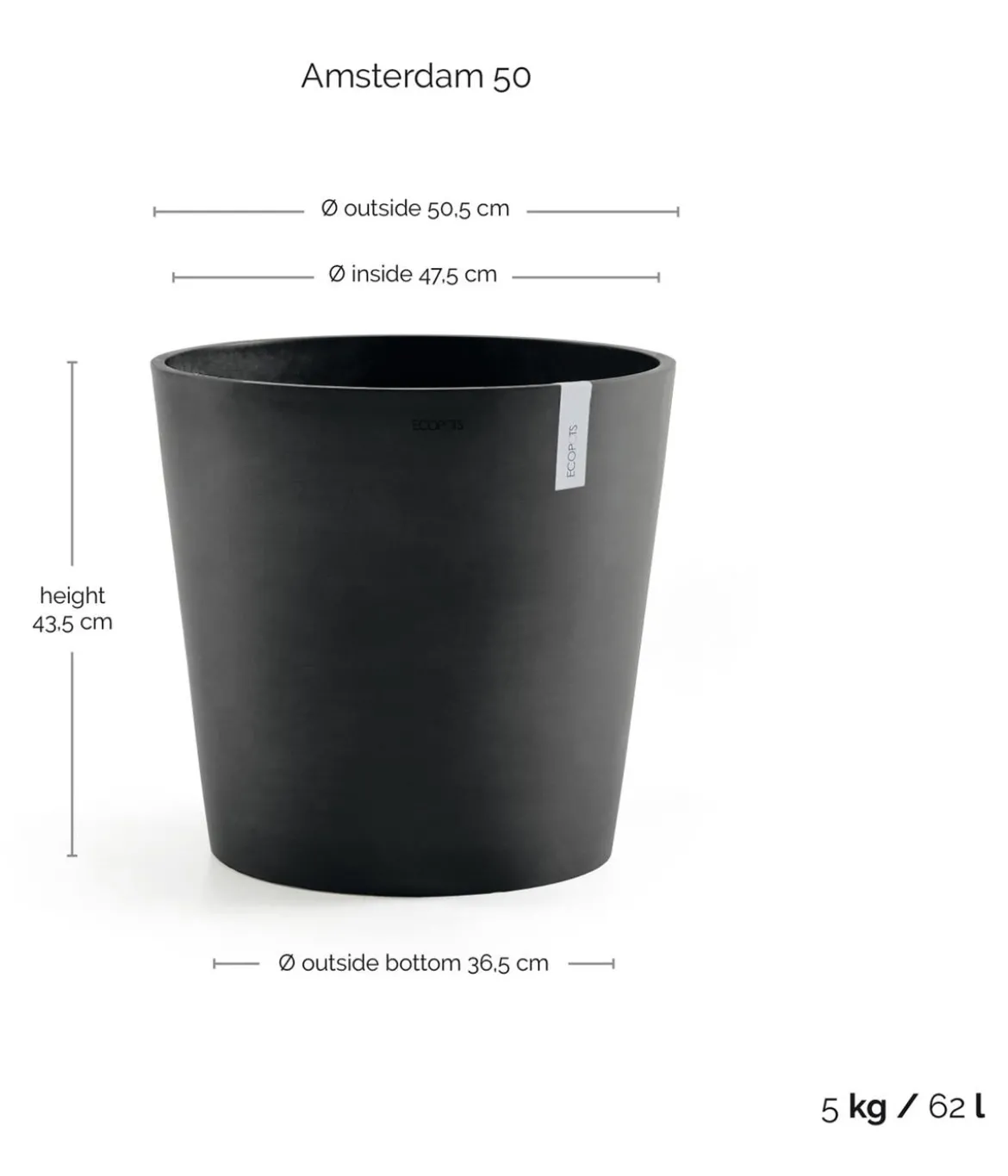 Ecopots Kunststoff-Topf Amsterdam, rund