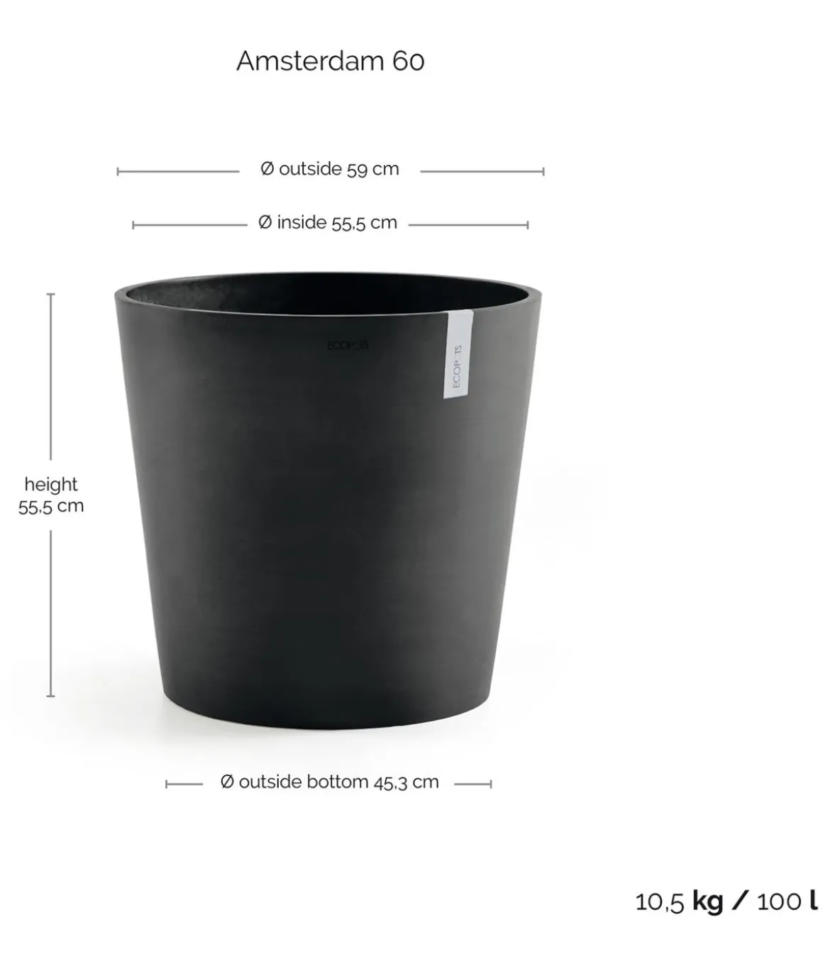 Ecopots Kunststoff-Topf Amsterdam, rund