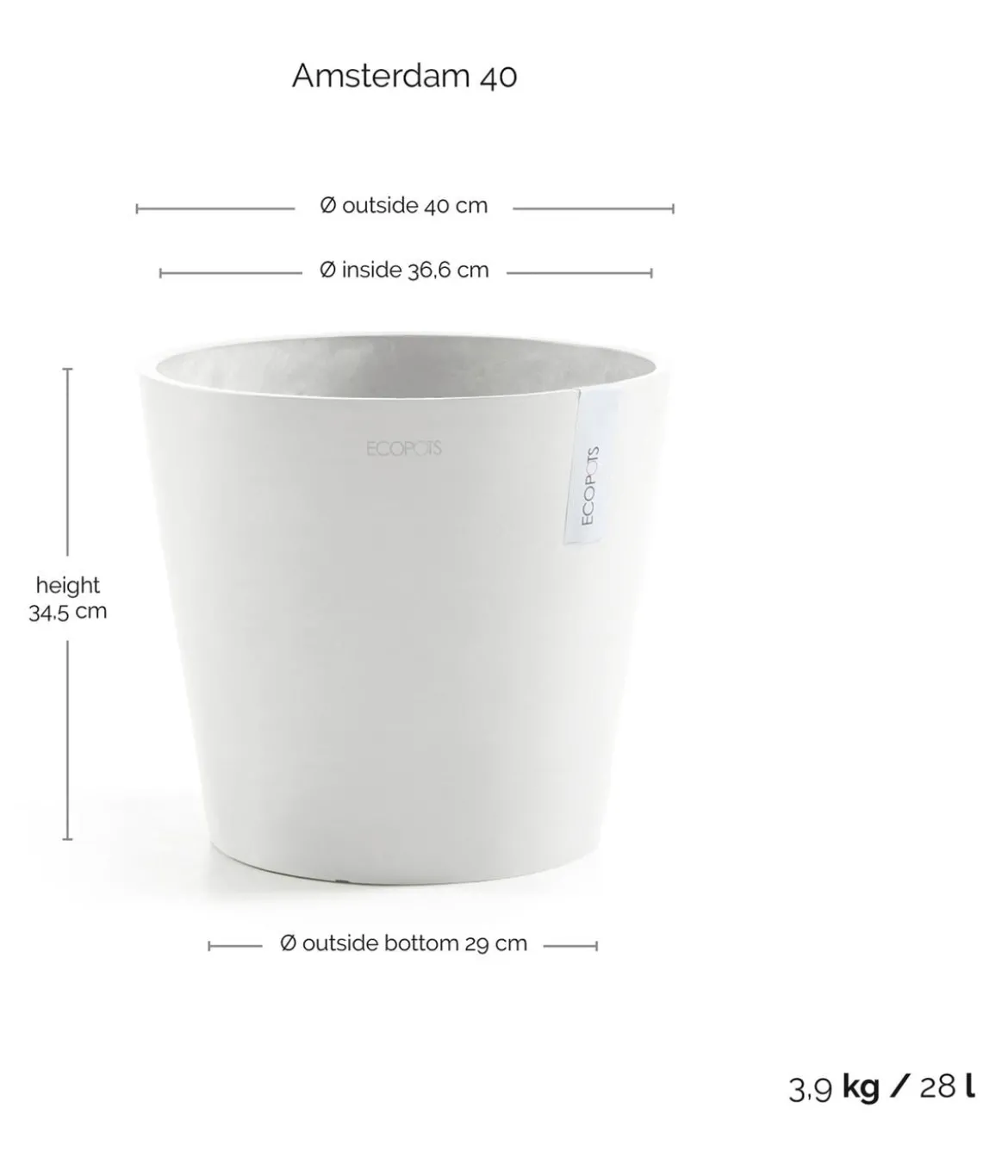 Ecopots Kunststoff-Topf Amsterdam, rund