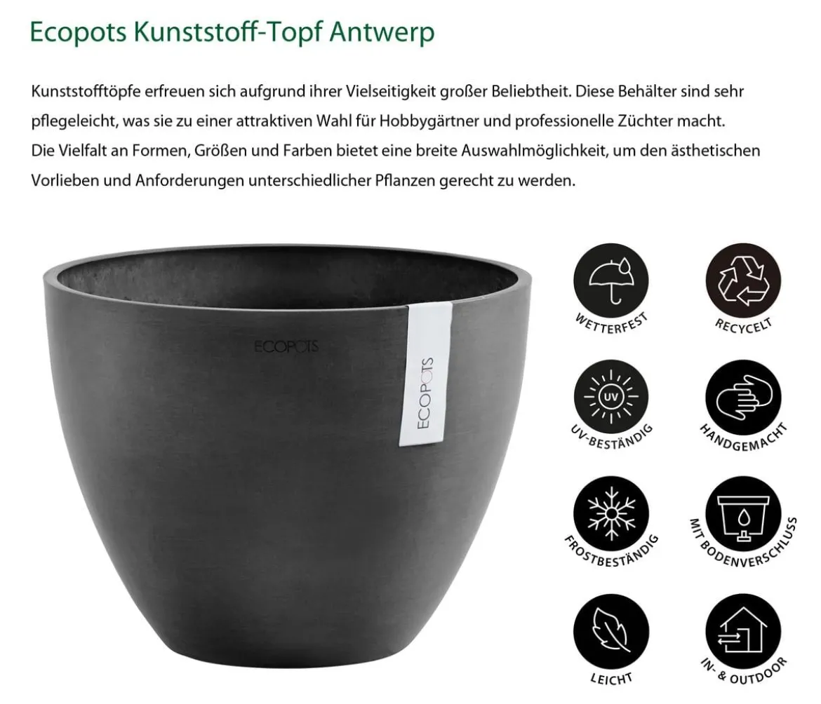 Ecopots Kunststoff-Topf Antwerp, rund