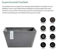 Ecopots Kunststoff-Topf Berlin, quadratisch