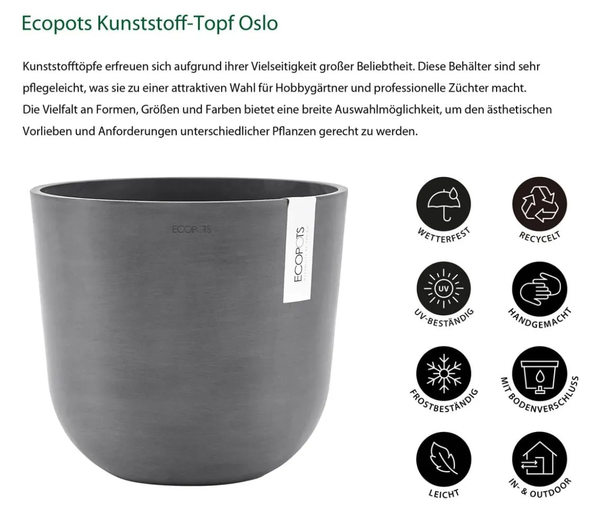 Ecopots Kunststoff-Topf Oslo, rund
