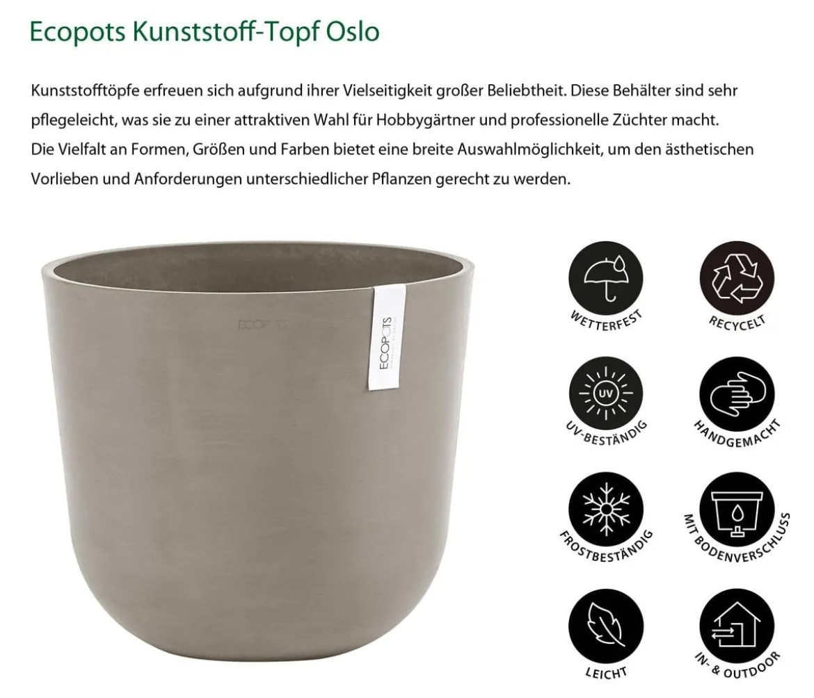 Ecopots Kunststoff-Topf Oslo, rund