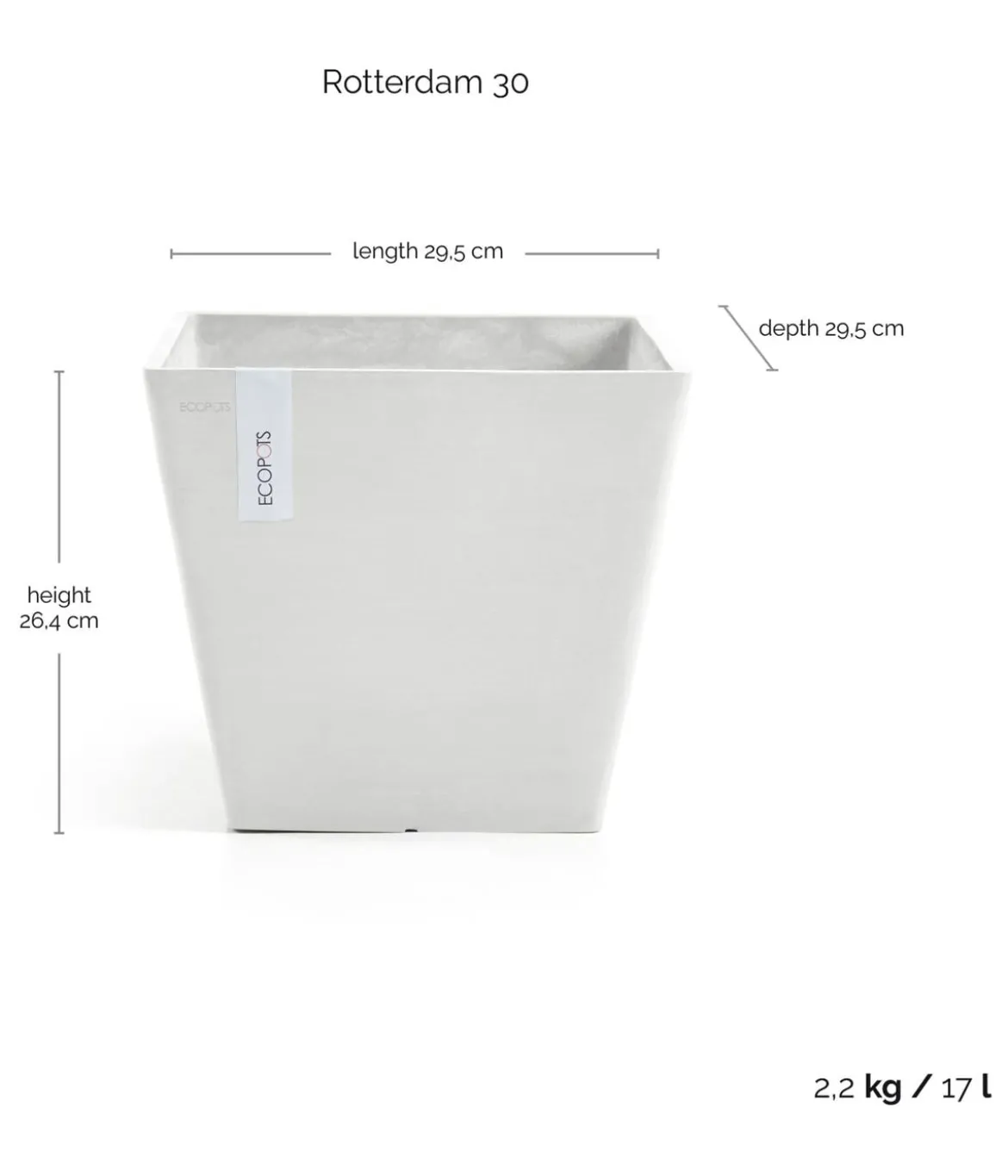 Ecopots Kunststoff-Topf Rotterdam, quadratisch