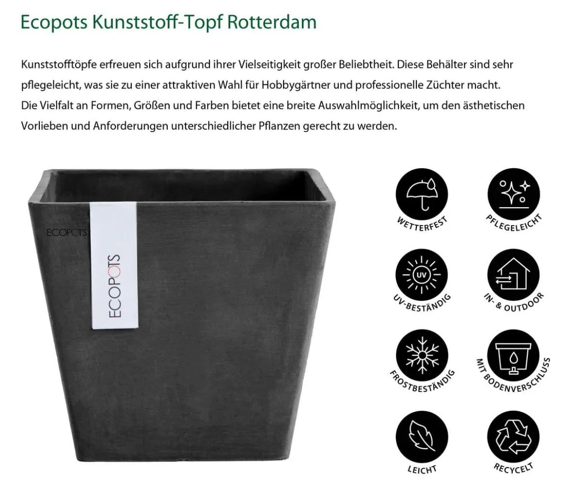 Ecopots Kunststoff-Topf Rotterdam, quadratisch