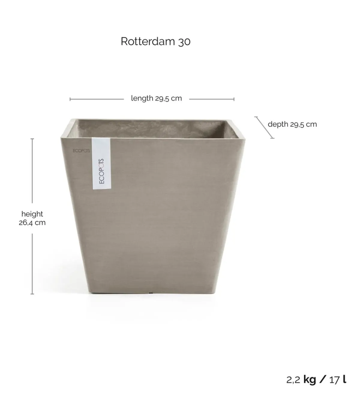 Ecopots Kunststoff-Topf Rotterdam, quadratisch