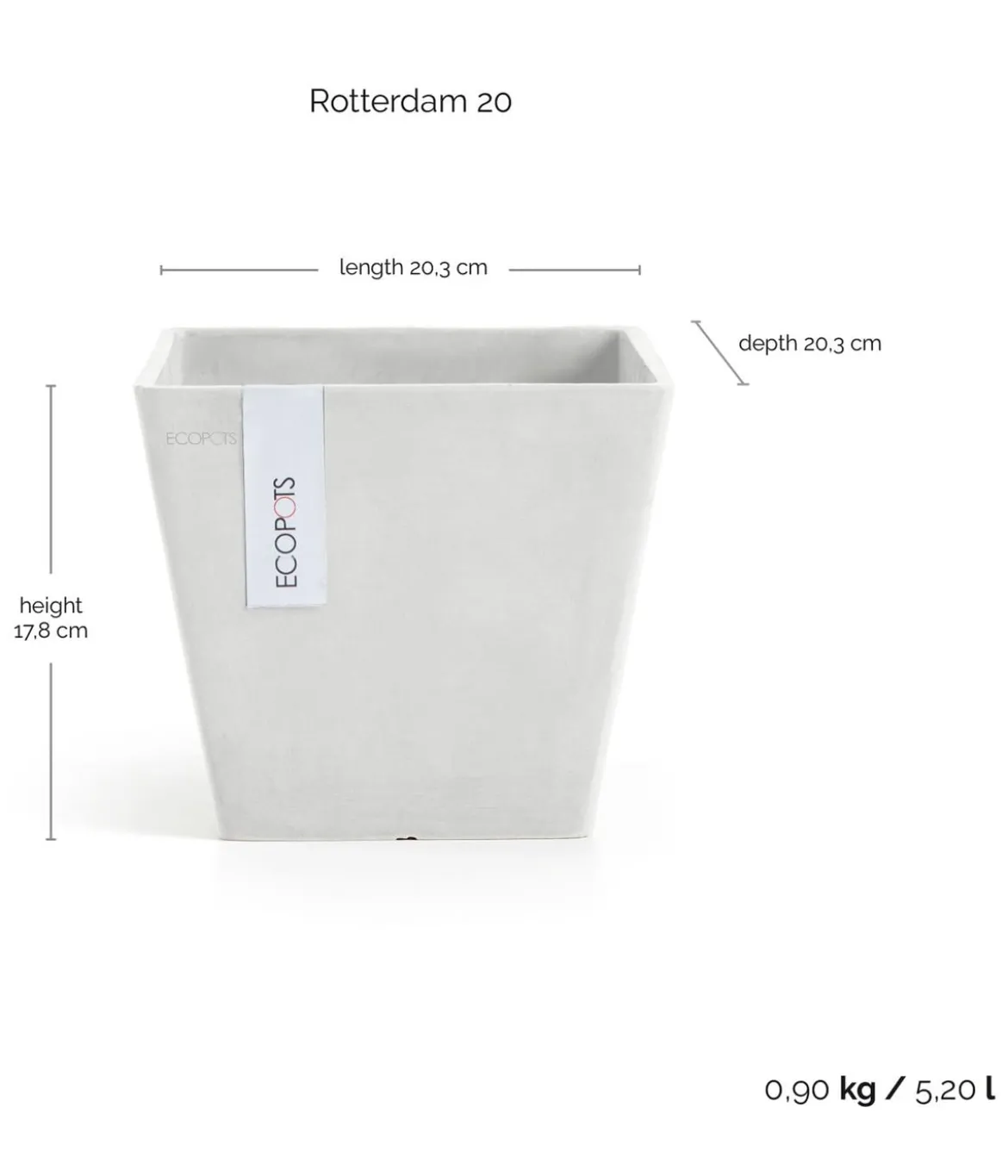Ecopots Kunststoff-Topf Rotterdam, quadratisch