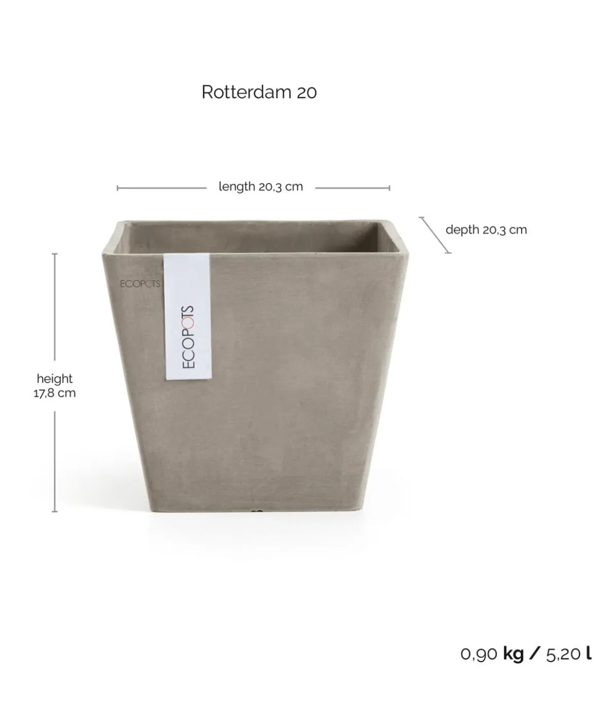 Ecopots Kunststoff-Topf Rotterdam, quadratisch