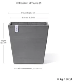 Ecopots Kunststoff-Topf Rotterdam mit Rollen und Wassersystem, quadratisch