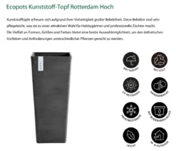 Ecopots Kunststoff-Topf Rotterdam Hoch, quadratisch