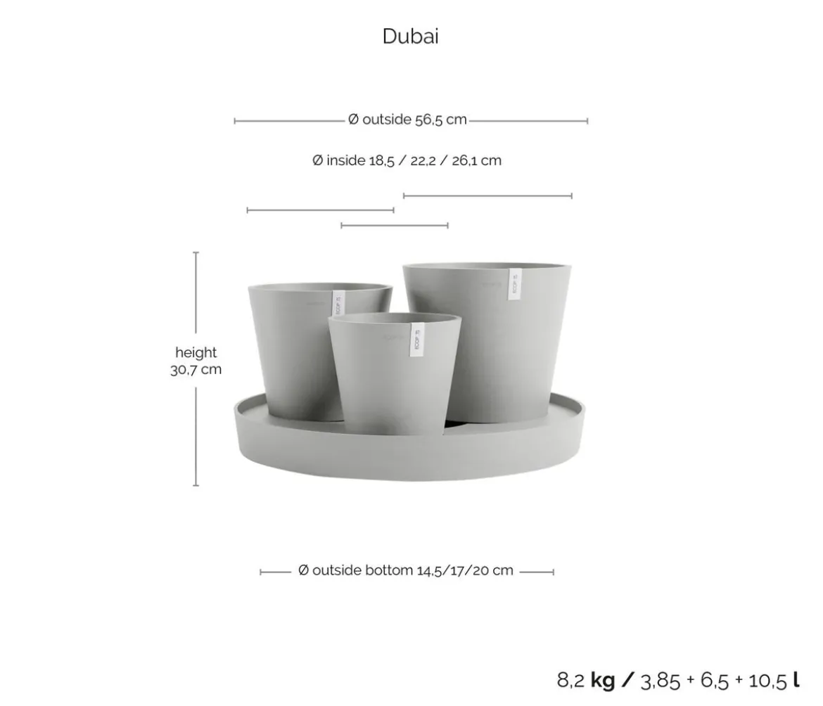 Ecopots Kunststoff-Topf-Set Dubai mit Untersetzer, 4-teilig