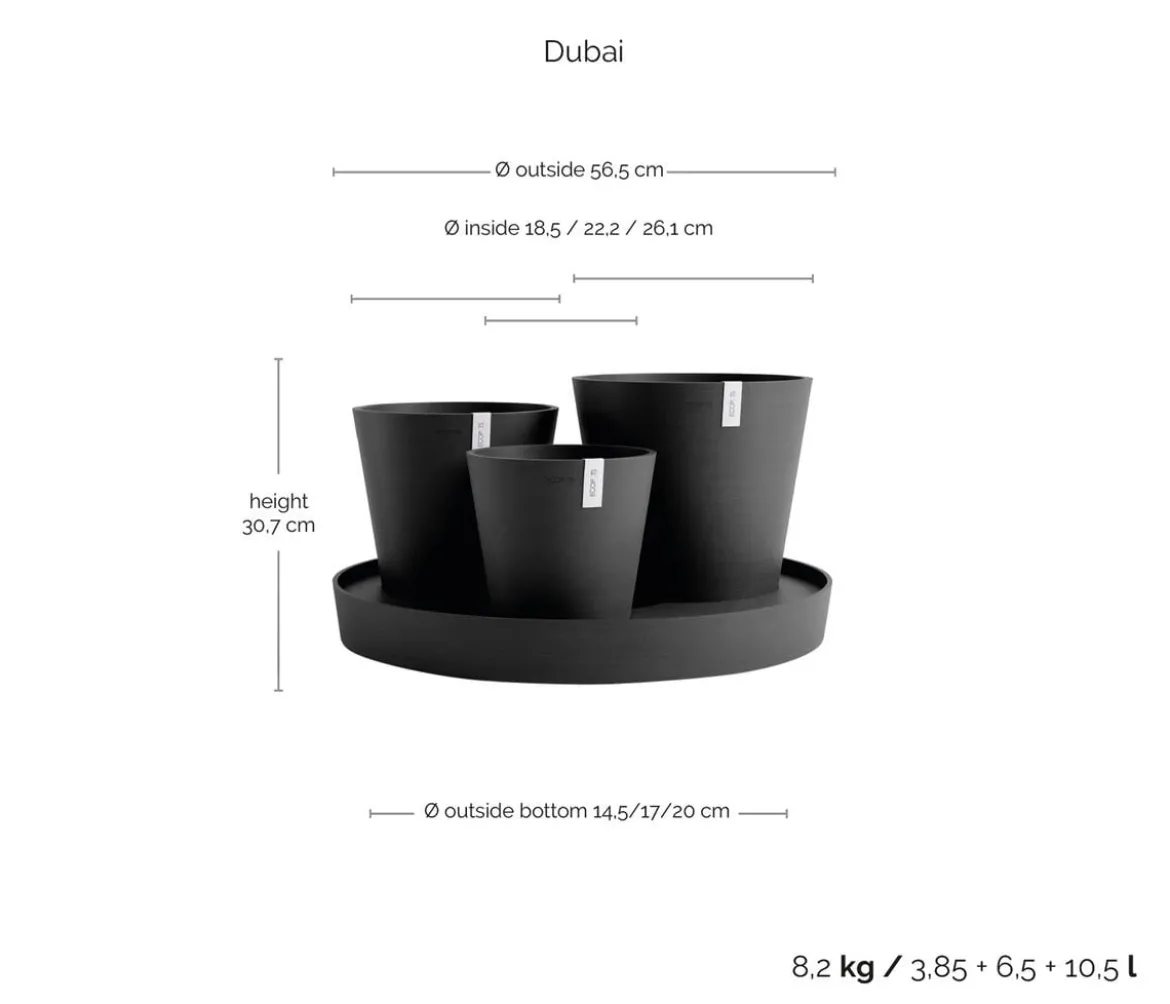 Ecopots Kunststoff-Topf-Set Dubai mit Untersetzer, 4-teilig