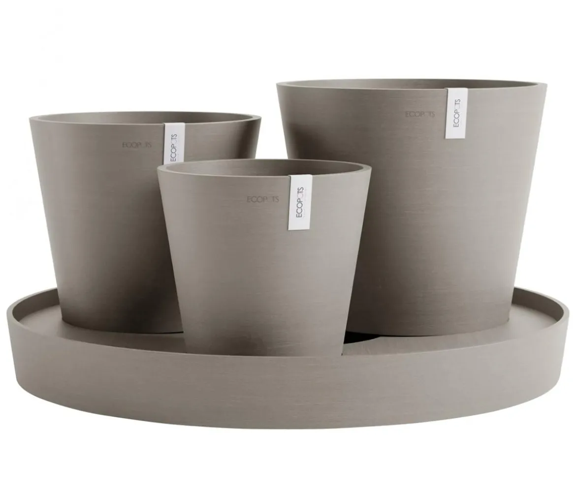 Ecopots Kunststoff-Topf-Set Dubai mit Untersetzer, 4-teilig