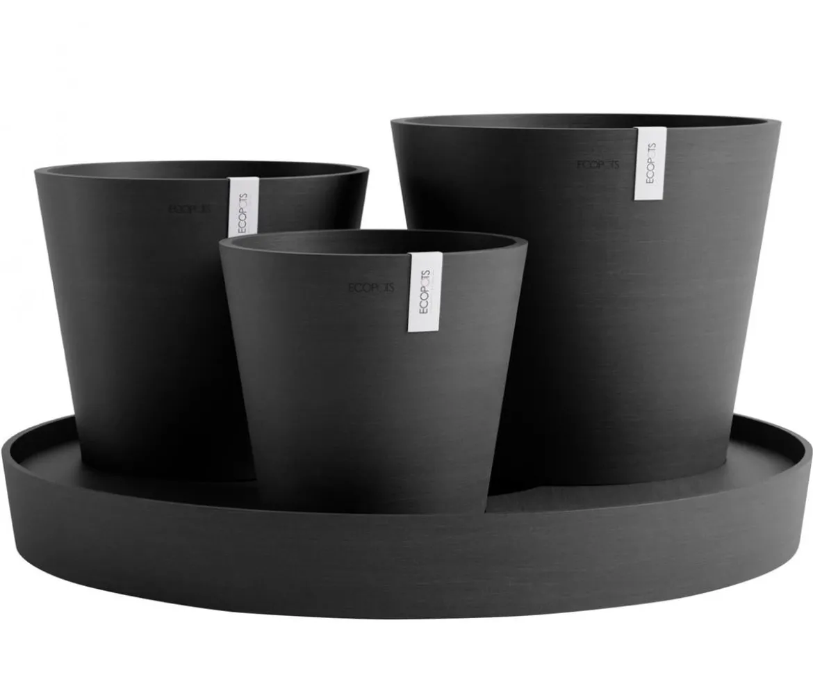 Ecopots Kunststoff-Topf-Set Dubai mit Untersetzer, 4-teilig