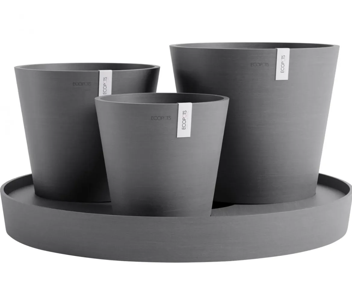 Ecopots Kunststoff-Topf-Set Dubai mit Untersetzer, 4-teilig